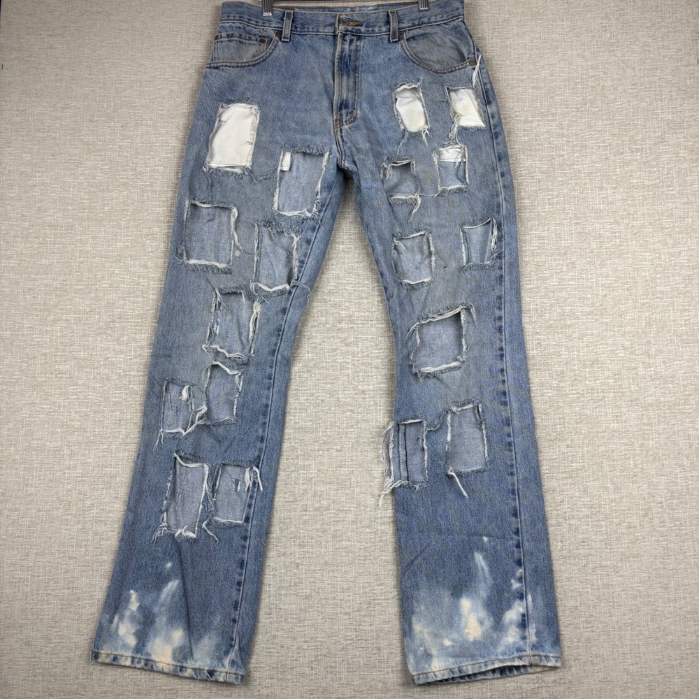 Levis 517 Custom cubed Distressed Bootcut Jeans Mens 34x34 Light Wash Bleached